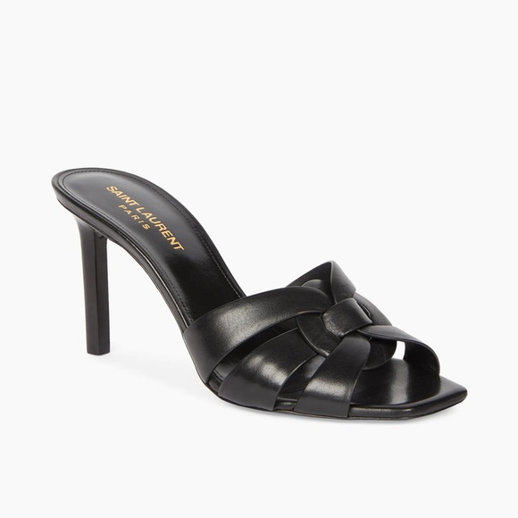 Saint Laurent Shoes - Saint Laurent Black Leather Knotted Slip-On Mules
